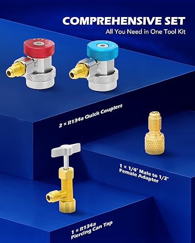 Miniatura 9 de Juego de manómetros de diagnóstico de CA de 3 vías para carga de freón se adapta a refrigerantes R134A R12 R22 y R502 con manguera de 3 pies