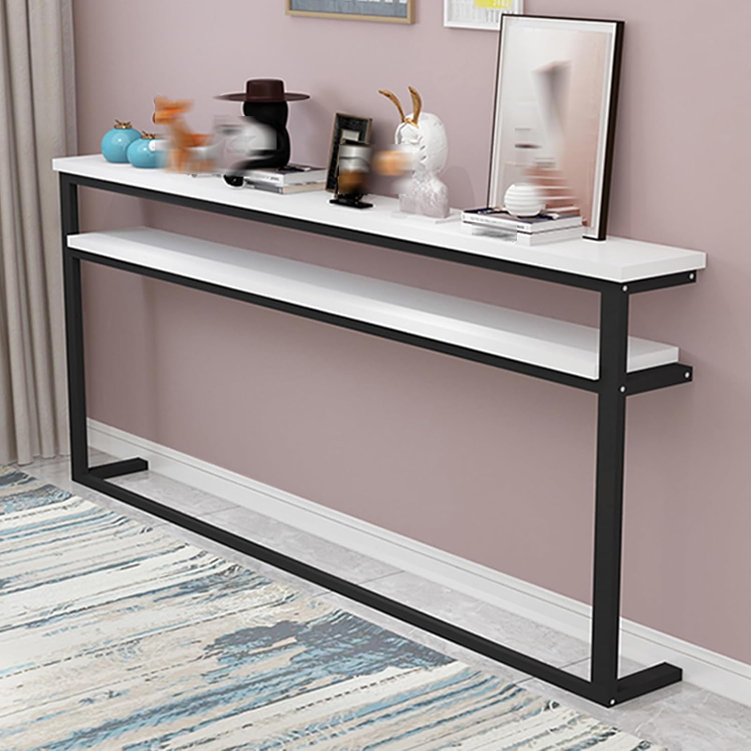 Console Table, Living Room Sofa Back Shelf, with 2-Tier Open Shelves, Simple Modern Style, Suitable for Living Room, Narrow entryway Table Against The Wall(White,39.3x39.3/100x100cm)