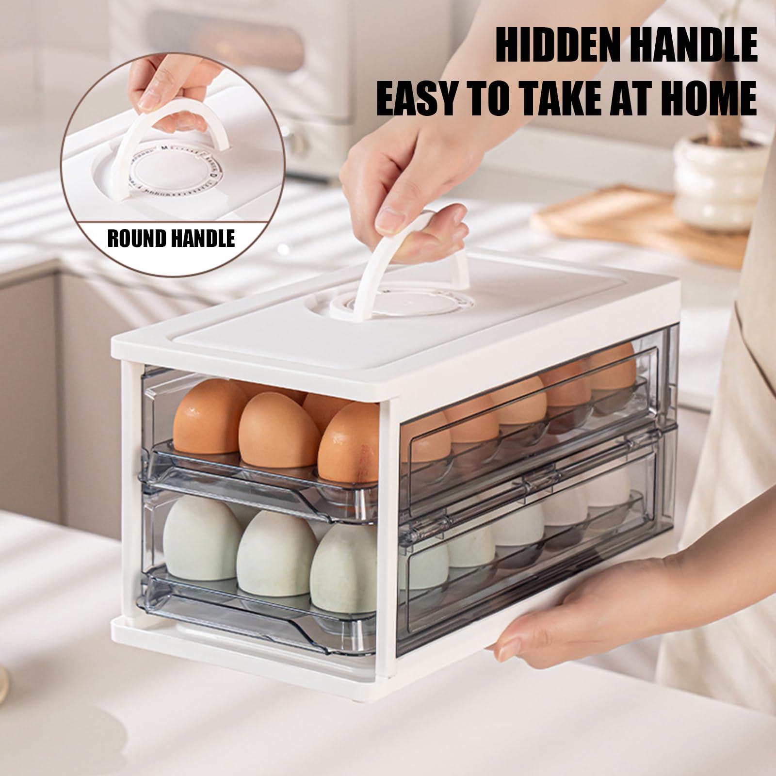 Soporte para Huevos Contenedor de Huevos de Plegable de 2 con y Bandeja Transparente para despensas de Cocina Almacenamiento Organizadores de refrigerador y Soporte de