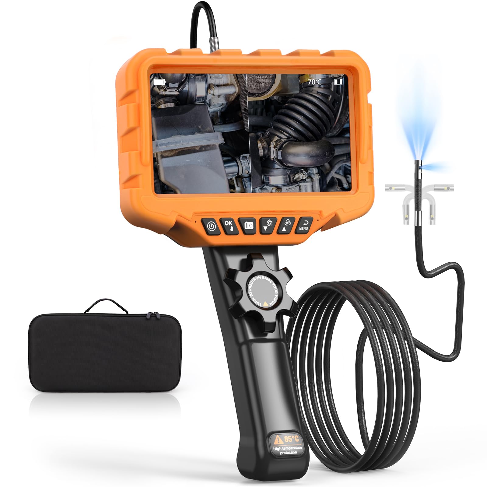 Doppeltes Endoskop 210° mit zwei Linsen, IPS-Endoskop-Kamera 7 Zoll (17,8 cm) 1080P mit Rollsteuerung, flexible wasserdichte Kamerasonde 6,5 mm für Inspektionen an der Wand, Auto