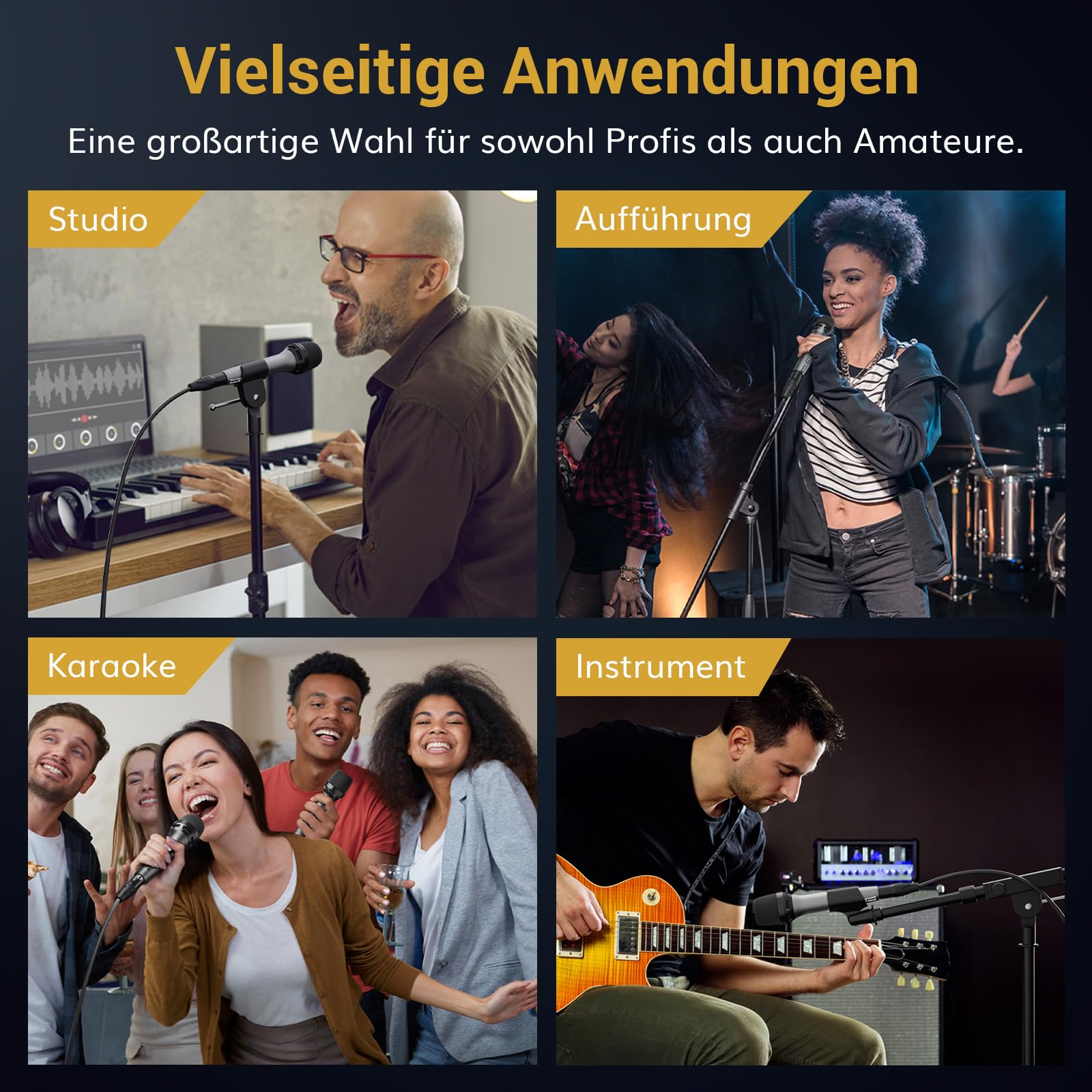 TONOR Dynamisches Mikrofon, Gesangsmikrofon zum Singen, tragbares Karaoke Maschine Anlage, Nieren-Studiomikrofon mit 4,5M XLR, Mikro mic für Fernseher/Studio/Mixer und Outdoor-Aktivitäten