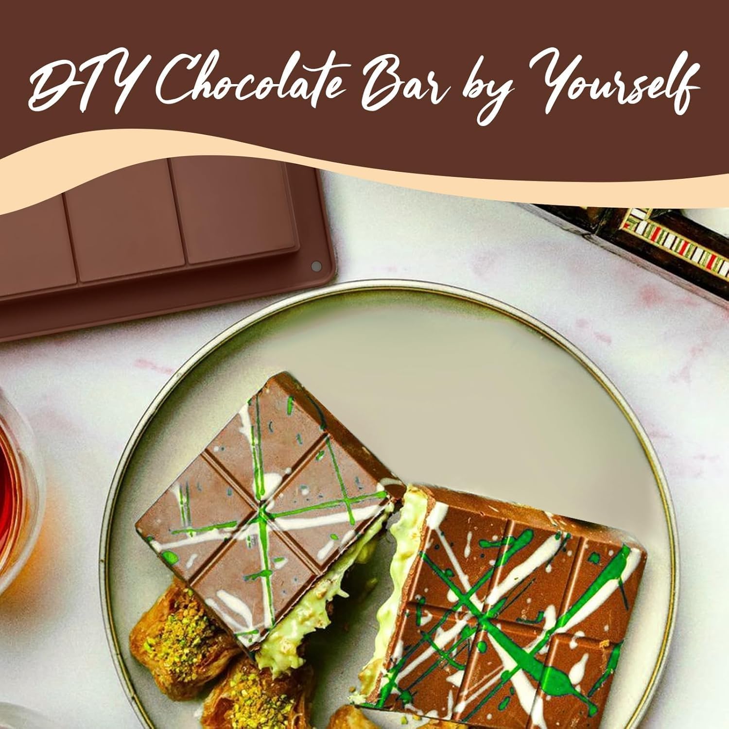 Chocolate Bar Mold, 2PCS Deep Chocolate Bar Silicone Mould, Pistachio Chocolate Bar Molds,Candy Bar Molds for Stuffed Chocolate bar, Filling Knafeh Chocolate Candy Bar - Image 4