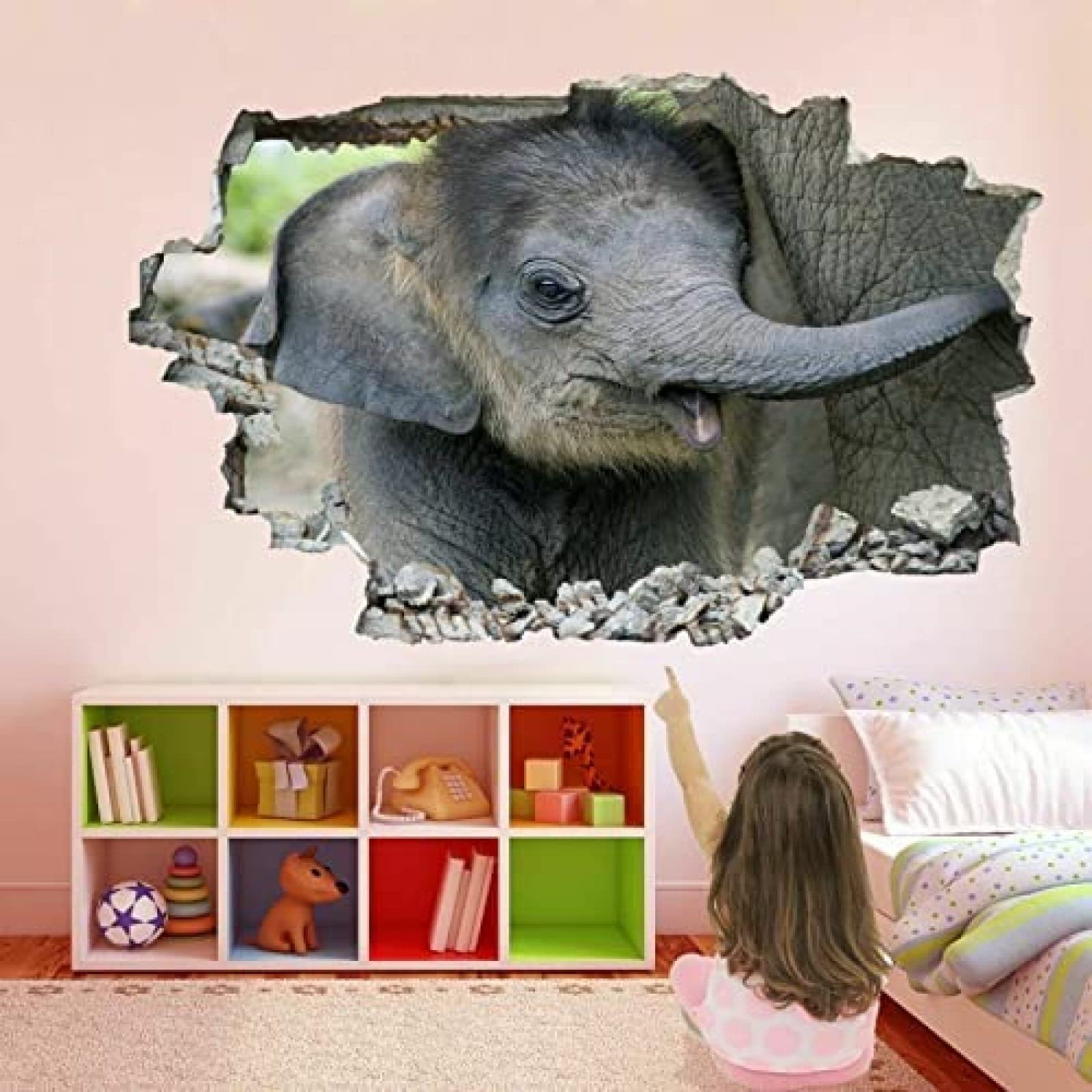 Pegatinas de decoración de pared Bebé elefante 3D pared arte pegatina Mural calcomanía cartel vida silvestre para habitación de niños 80x120cm