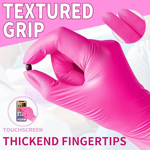 Miniatura 6 de FINITEX Guantes desechables de nitrilo rosa sin látex, 3.5 mil, 100 unidades, sin polvo, sin látex, para limpieza, examen médico, para alimentos