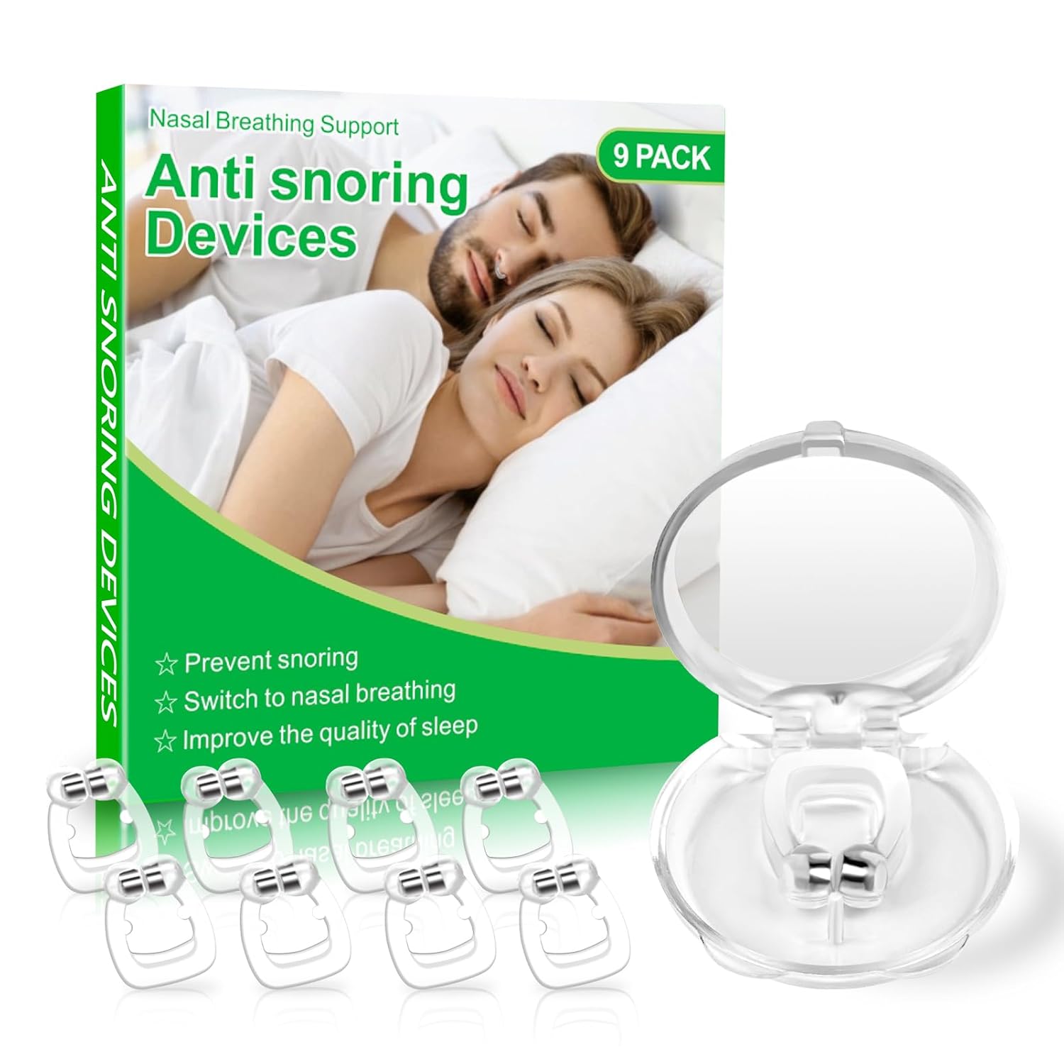 9 Pack Anti Snoring Devices Magnetic Anti Snoring Nose Clip with Adjustable Magnet Silicone Stop Snoring Nose Clip