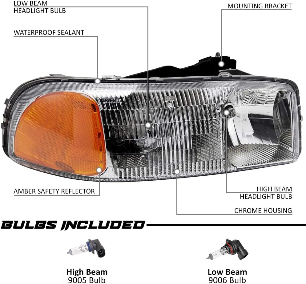 EPIC LIGHTING OE Fitment Replacement Signal Fog Light Headlights Compatible with 1999-2002 Sierra 2000-2006 Yukon [ 15850351 15850352 15199560 15199561 10385054 10385055 ] Combo Set [ 6-Piece ]