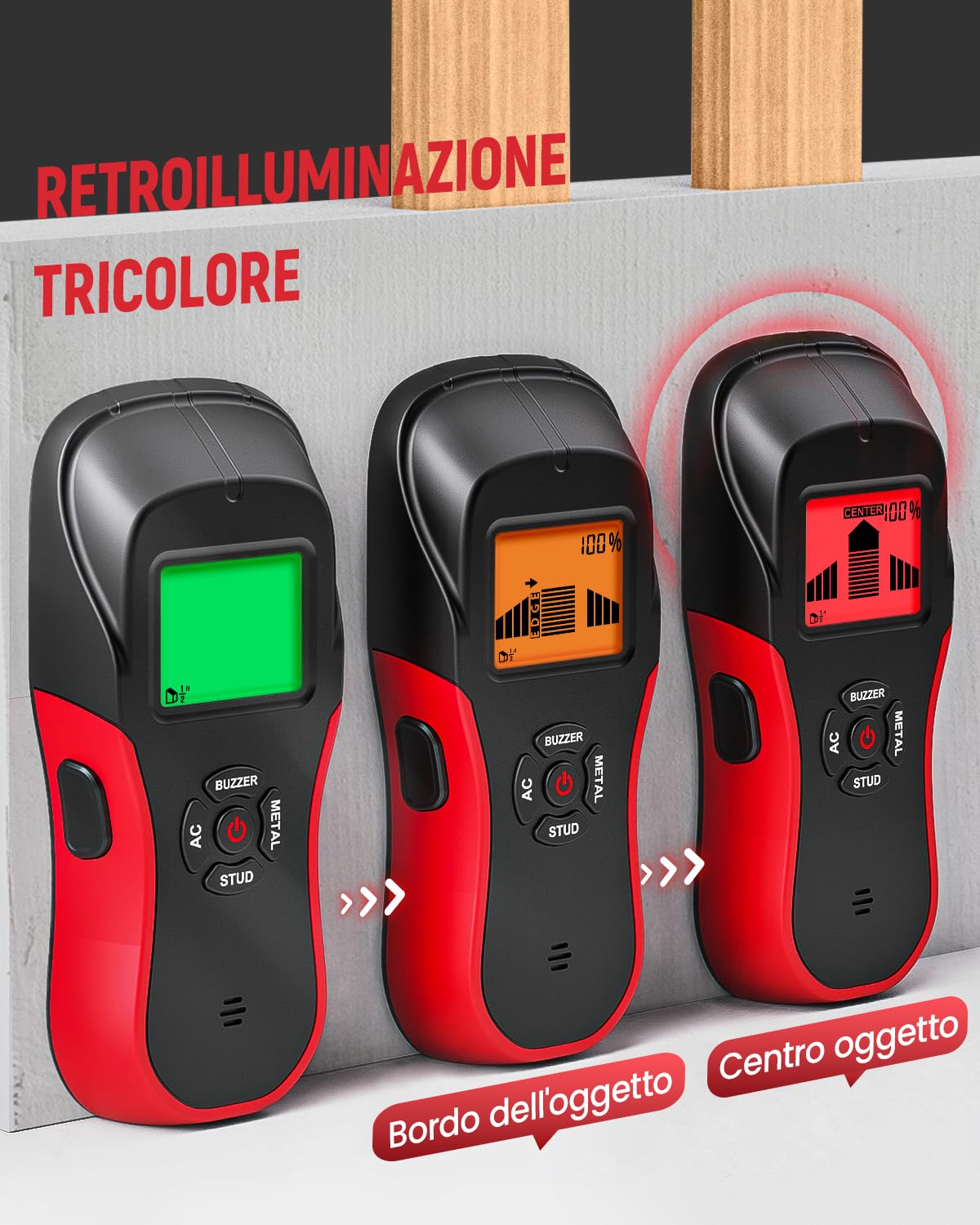 KAIWEETS Rilevatore, Sensore Elettronico 6 In 1, Scanner da Parete, Rilevatore Tubi Metallici con Display LCD per Rilevare Legno, Metallo，Cavi Nel Muro e Magnetico O Non Magnetico
