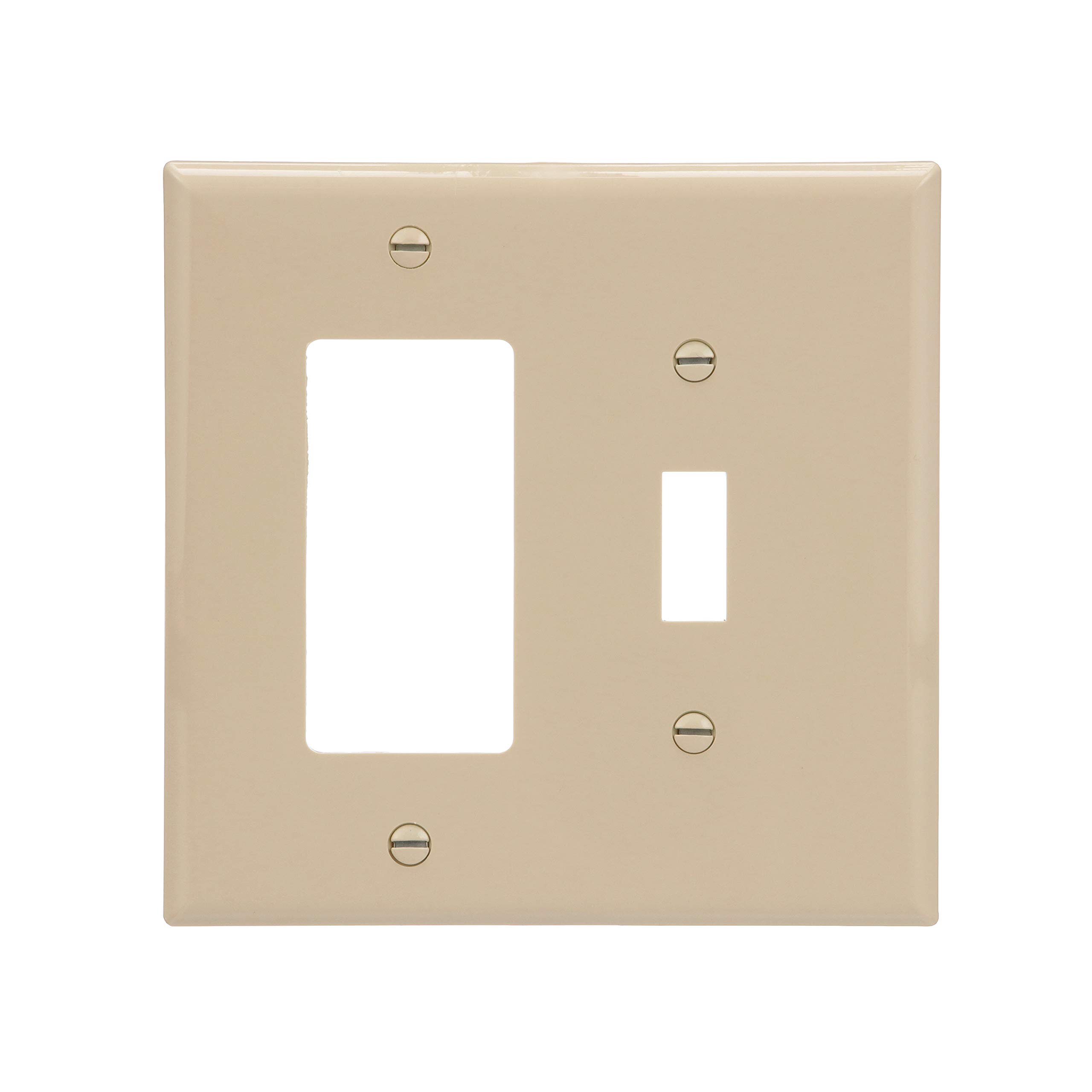 EATON PJ126V Arrow Hart Pj126 Combination Decorative Mid Size Wall Plate, 2 Gang, 4-1/2 in L X 4.56 in W, Ivory