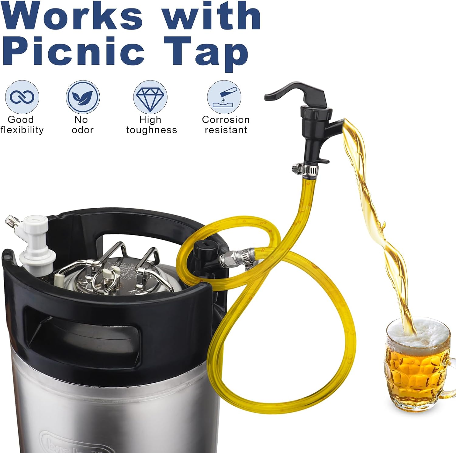 MRbrew 25 Feet Beer Line Tubing, PVC Beer Hose with Hose Clamps I.D. 3/16" Food Grade Liquid Line for Kegerator Draft Beer Dispenser System Home Brewing & Multiple Setups