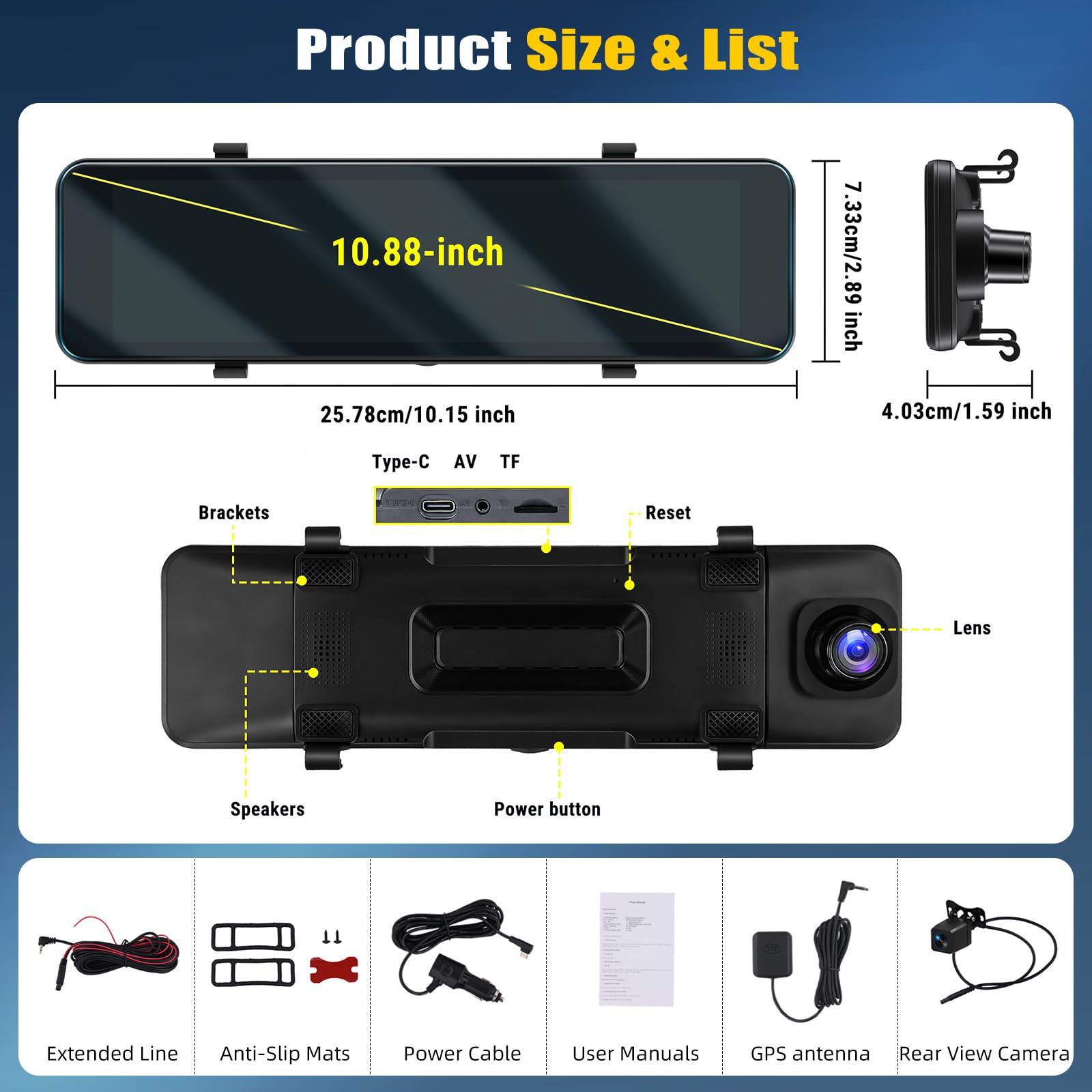 OiLiehu 4K Dashcam Voiture Avant et Arrière, AHD Rétroviseur Dashcam, 10,88" Écran Tactile avec G-capteur, Vision Nocturne, Aide au Stationnement, ADAS, BSD, LCA, Contrôle par Application, GPS