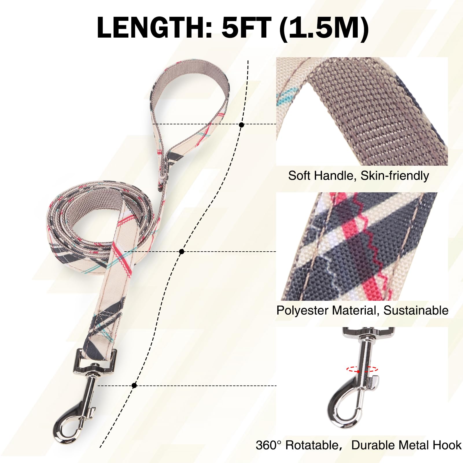 Juego de collar y correa para perro, collares para perros pequeños y medianos, collar ajustable de nailon para cachorros con hebilla para perros hembras machos, collares de mascotas con