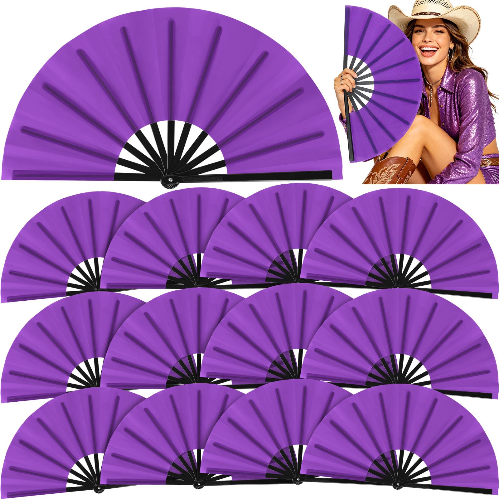 Blulu13 Inch Large Folding Fans for Line Dancing, Purple, 12 Pcs