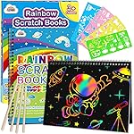 ZMLM Scratch Paper Art-Crafts Gift: 2 Pack Rainbow Notebooks Supplies Toys Easter Basket Stuffers for 3 4 5 6 7 8 9 10 Years Old Girls and Boys Kids Birthday Party Games (Blue)