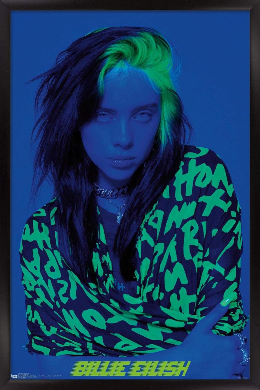 Trends International Billie Eilish - Blue Wall Poster, 14.725" x 22.375", Black Framed Version
