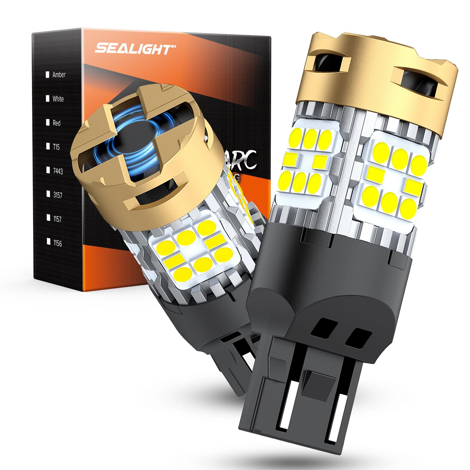 SEALIGHT 7440 7443 LED Bulb White Reverse Light with Turbo Fan, 3600LM 30W Surper Bright T20 7441 7444 W21W LED Bulbs Replacement for Backup, Brake,