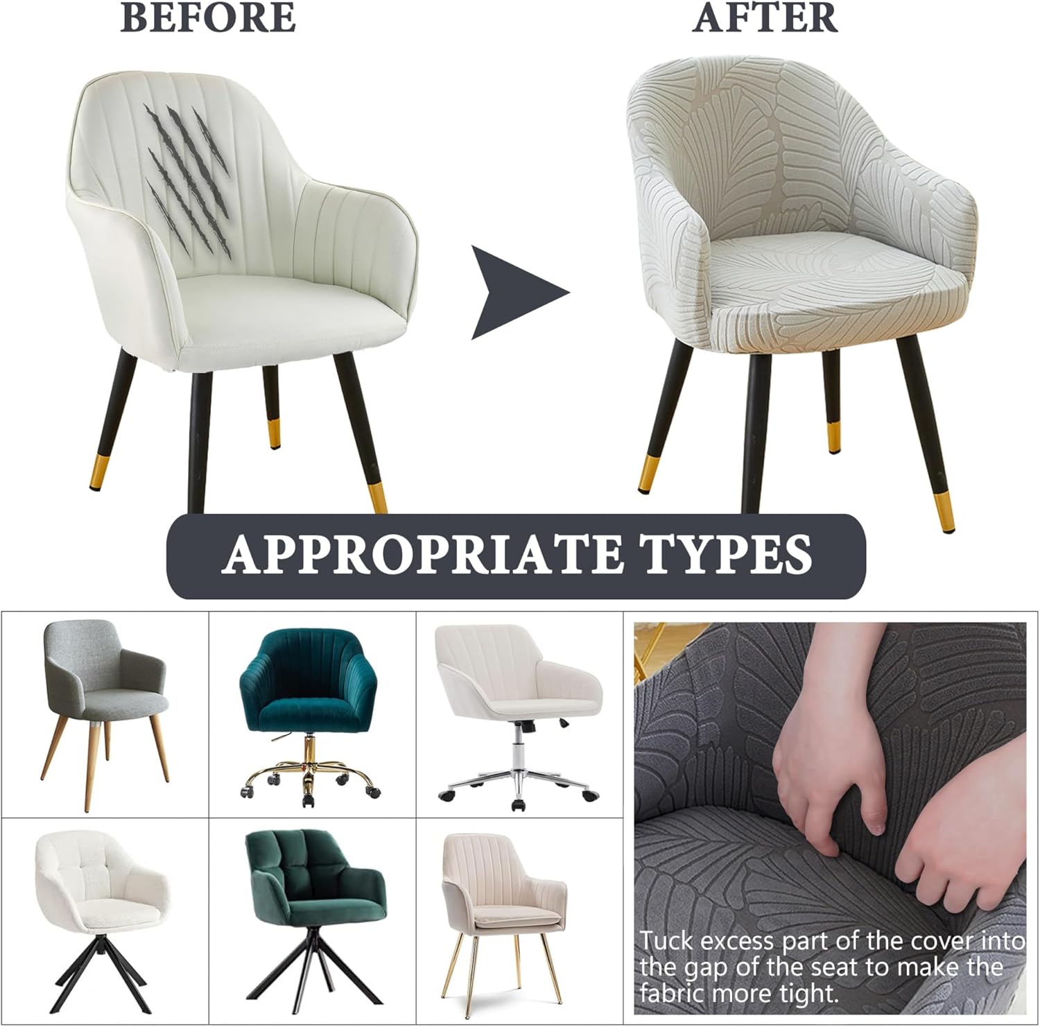 Curved Back Dining Chair Covers with Armrest, Stretch Accent Dining Room Chairs Covers Slipcovers with Arms, Office Desk Chair Covers, Swivel Armchair Cover Protector for Vanity