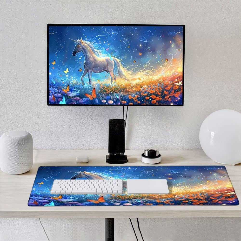 Duża podkładka pod mysz do gier XXL 1800 x 900 x 3 mm z zszytymi krawędziami, trwała antypoślizgowa podstawa z naturalnej gumy, zmywalna podkładka na klawiaturę, gry, dom, biuro, kwiat koń xR6-344