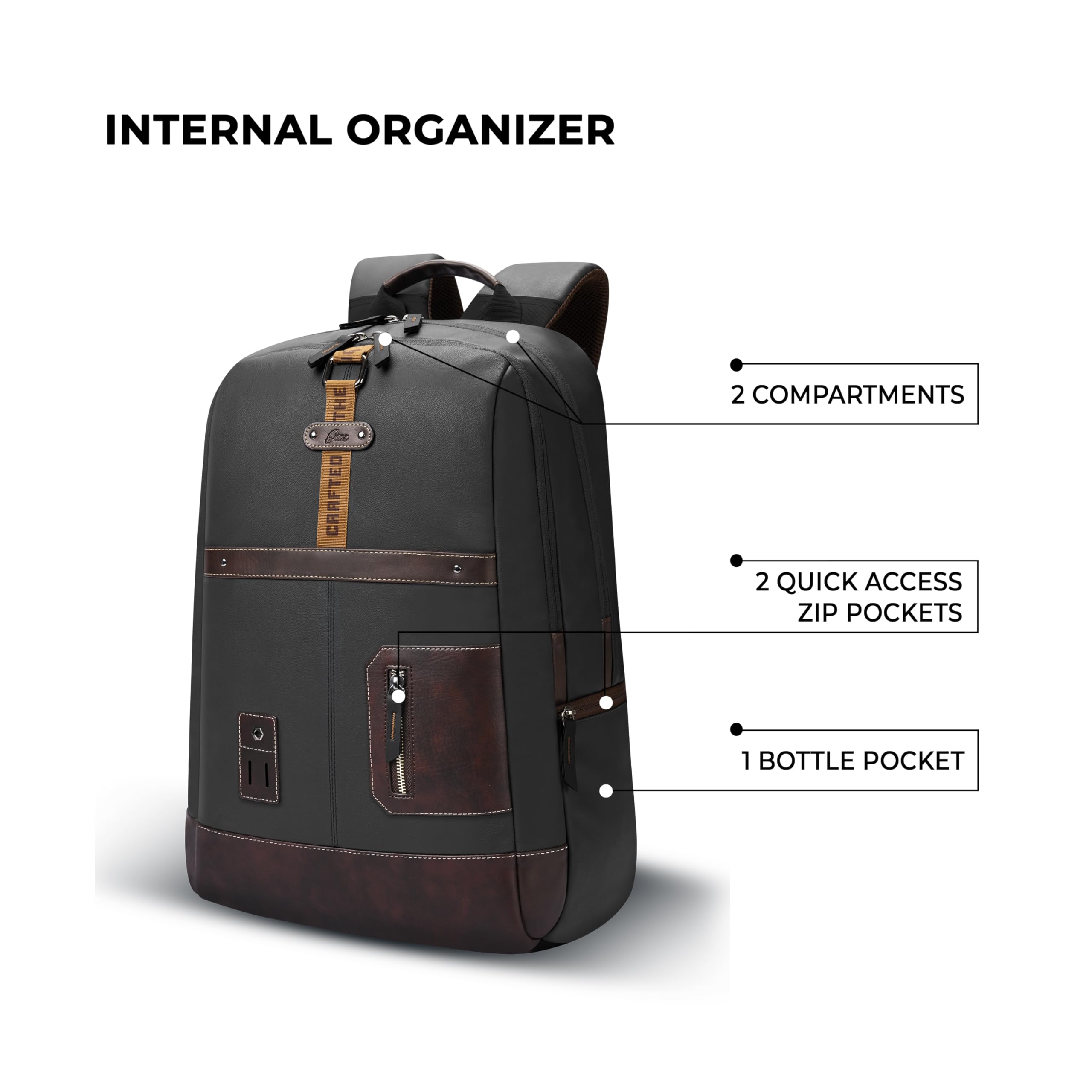 Gear Classic 6 18"/31L Antitheft Large Faux Leather Water Resistant Laptop backpack/Laptop backpack/Casual Backpack/Daypack/Travel Backpack/College Bag For Men/Women(Black-Brown) — Amazon image 3