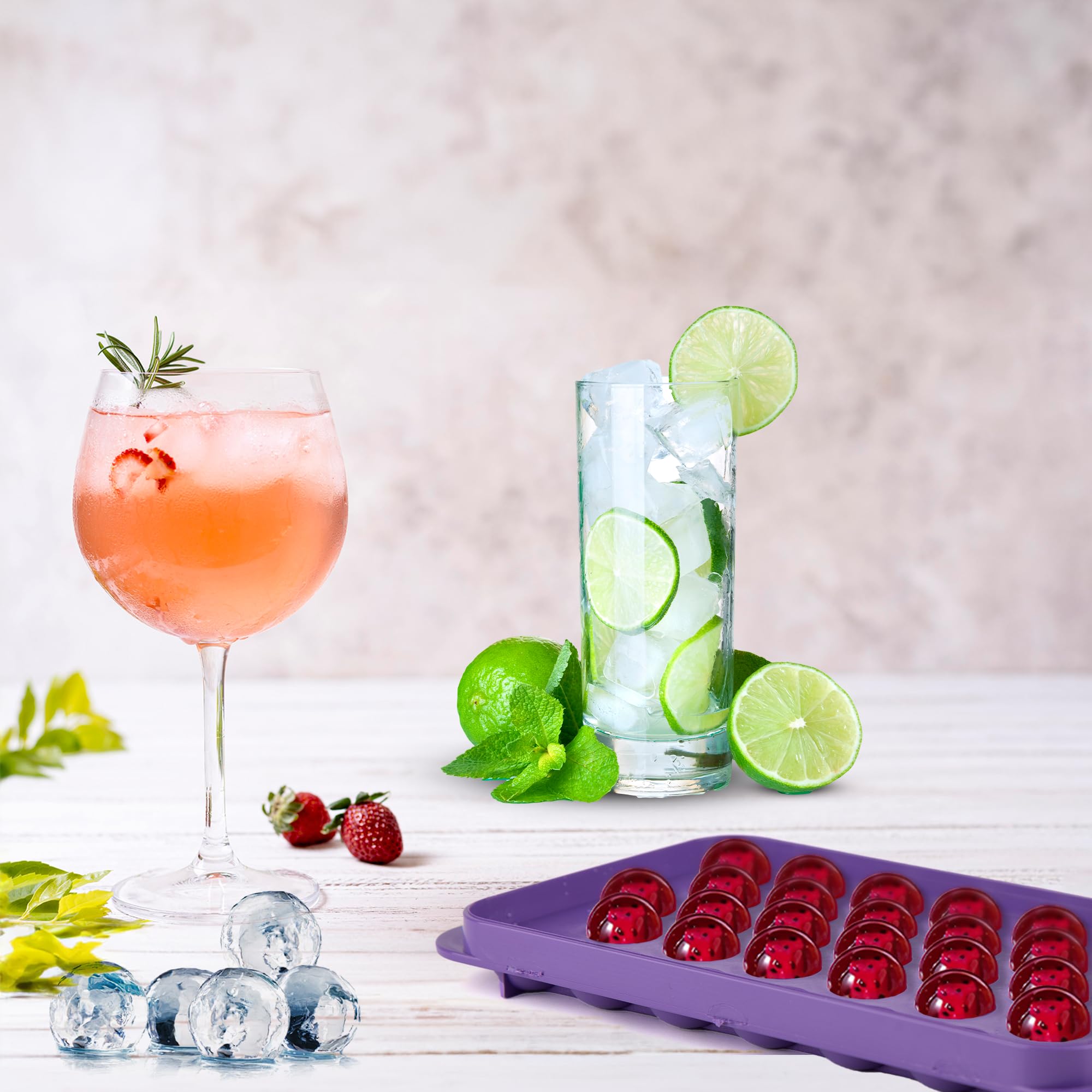 milano home Büyük Küre Buz Kalıbı 33 Adet Buz - Yuvarlak buz kalıbı, Shot Bardağı Buz Kalıbı, Bardak Buz Kalıbı, Buz Kabı, Buzluk Kabı (1, Pembe, 33 PCS)