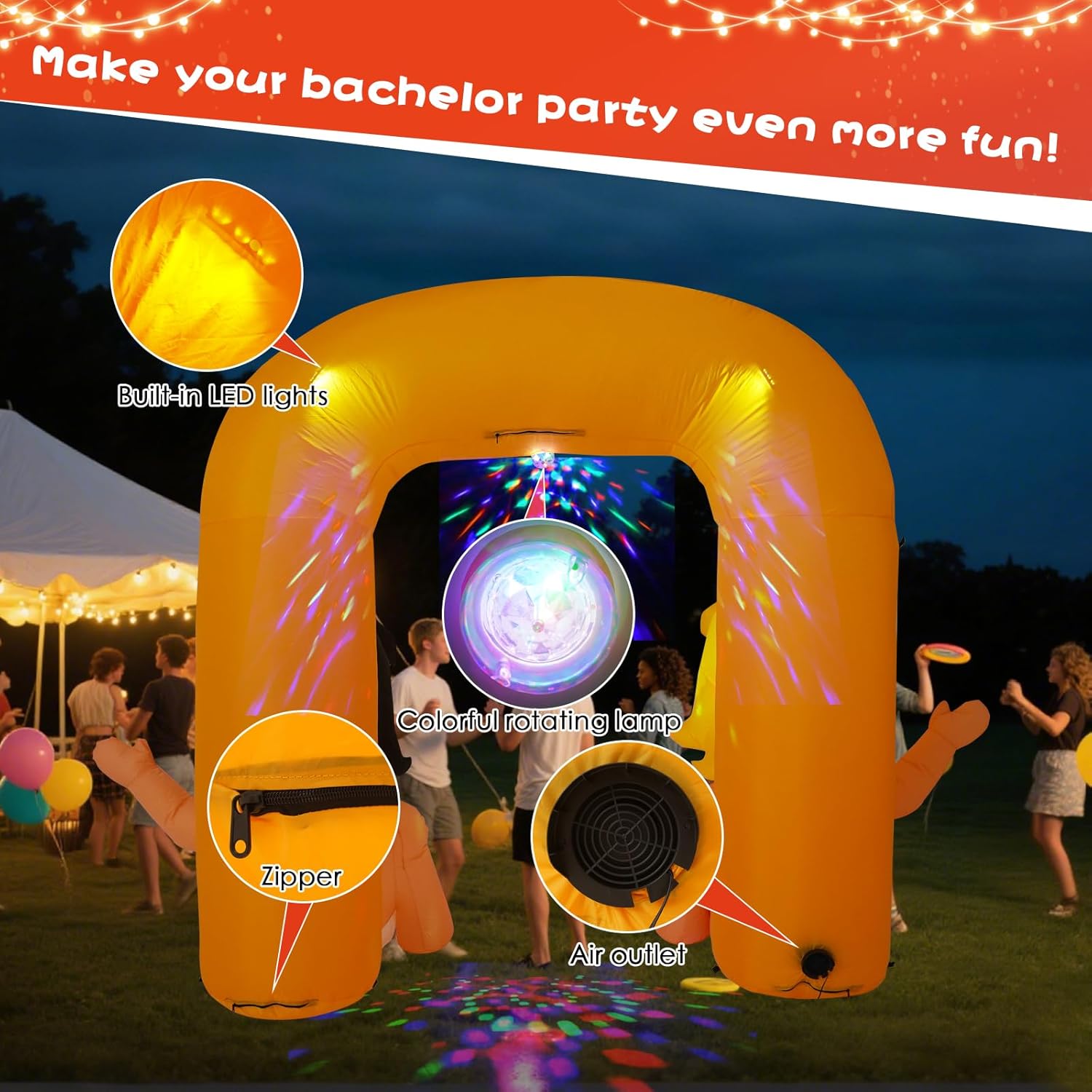 10FT Oversized Arch Party Inflatable Decoration with Built-in Kaleidoscope LED Lights, Suitable for Outdoor use, Yards, Lawns, and Walkways for Bachelor Parties.