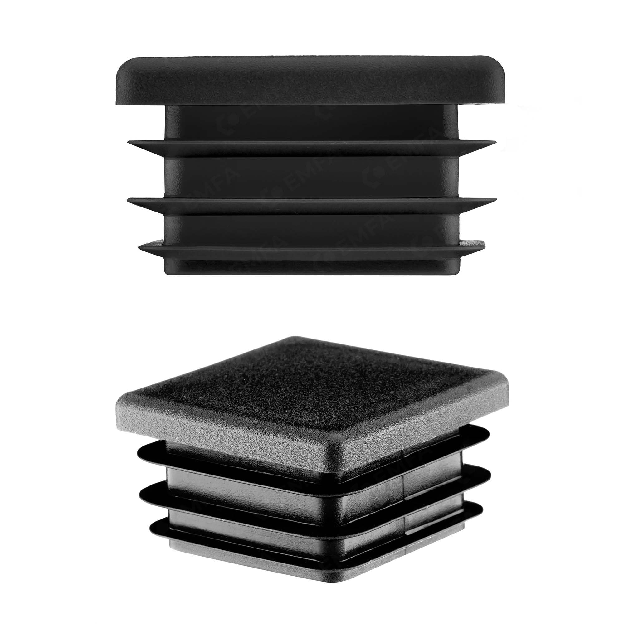 EMFA Tapón para Tubo Cuadrado 70x70 mm, Negro, 100 Piezas | Tapón Cuadrado, Terminal para Tubo, Polietileno PE, Tapón con Láminas