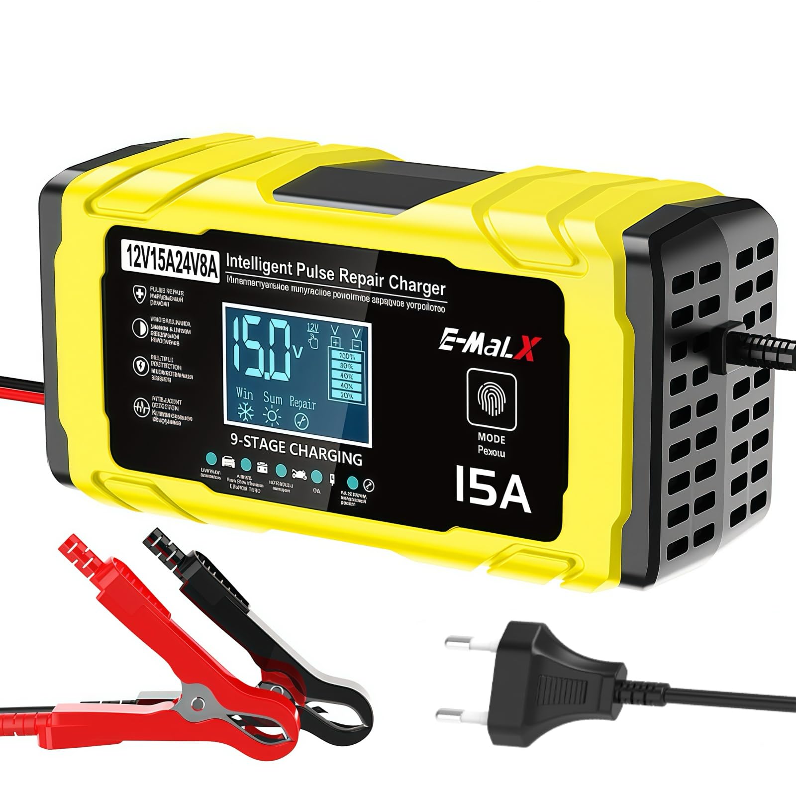 24V 15A Cargador Baterias Coche, 12V 8A Cargador de Bateria y Moto Inteligente Batería de Coche con LCD Cargadors de batería para Auto Moto Camión AGM Gel SLA — view 8