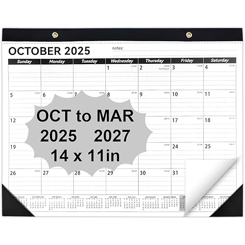 Desk Calendar 2025-2026, 14" X 11" Desktop Calendar 2025-2026, 18 Months Calander Runs from Oct. 2025 to Mar. 2027, Academic Monthly Planner for Home School Office (White and Black)
