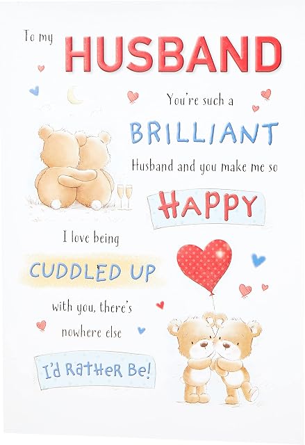 Cute Birthday Card Husband - 9 x 6 inches - Piccadilly Greetings, blue|white|red|peach