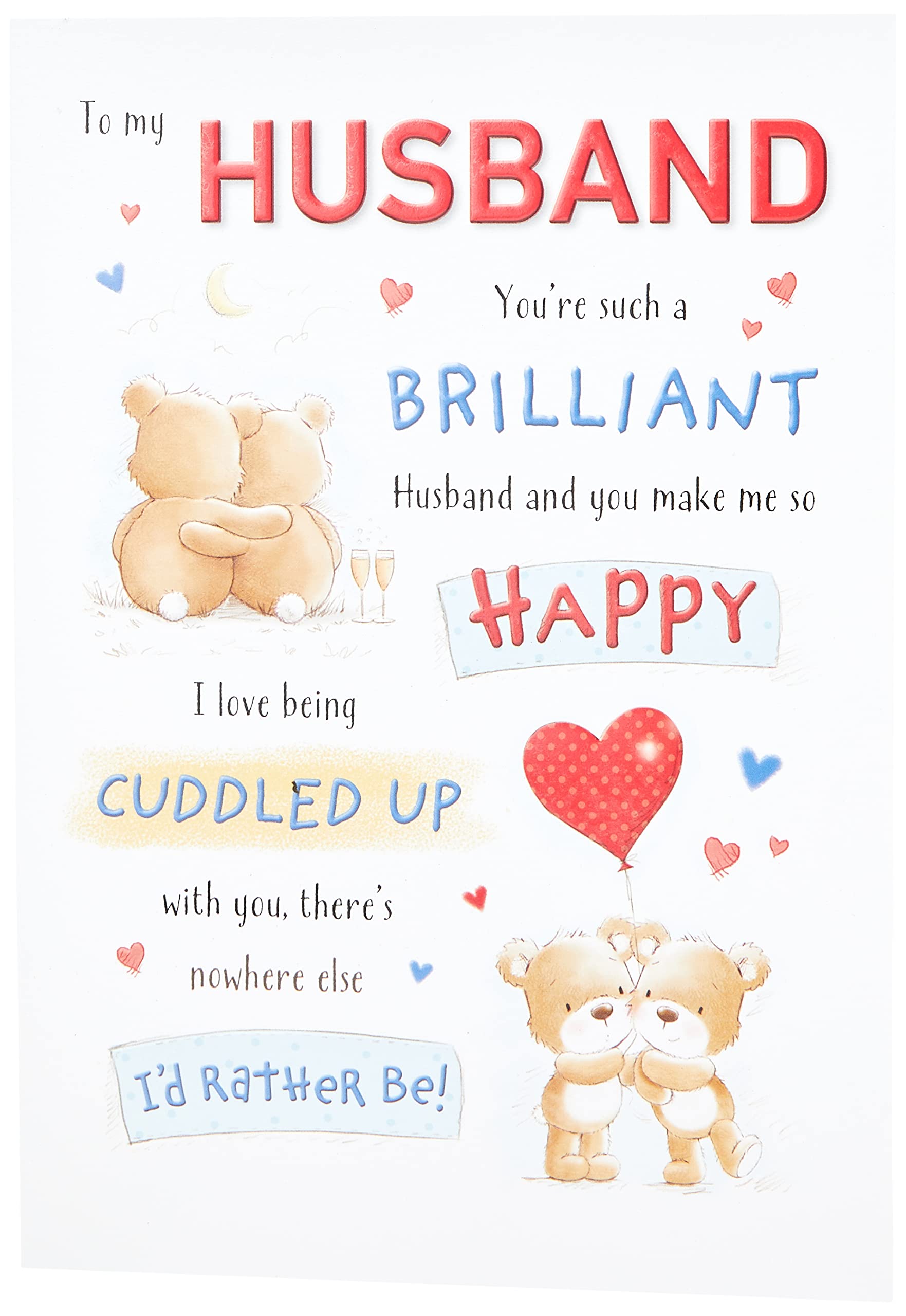 Piccadilly Greetings Cute Birthday Card Husband - 9 x 6 inches, blue|white|red|peach