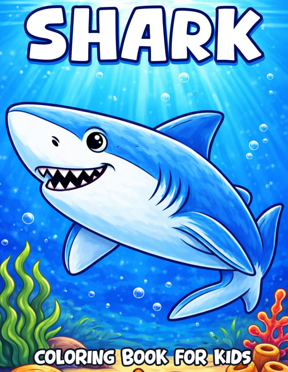 Shark Coloring Book for Kids: Big, Bold, and Easy Shark with Cute Ocean Scenes