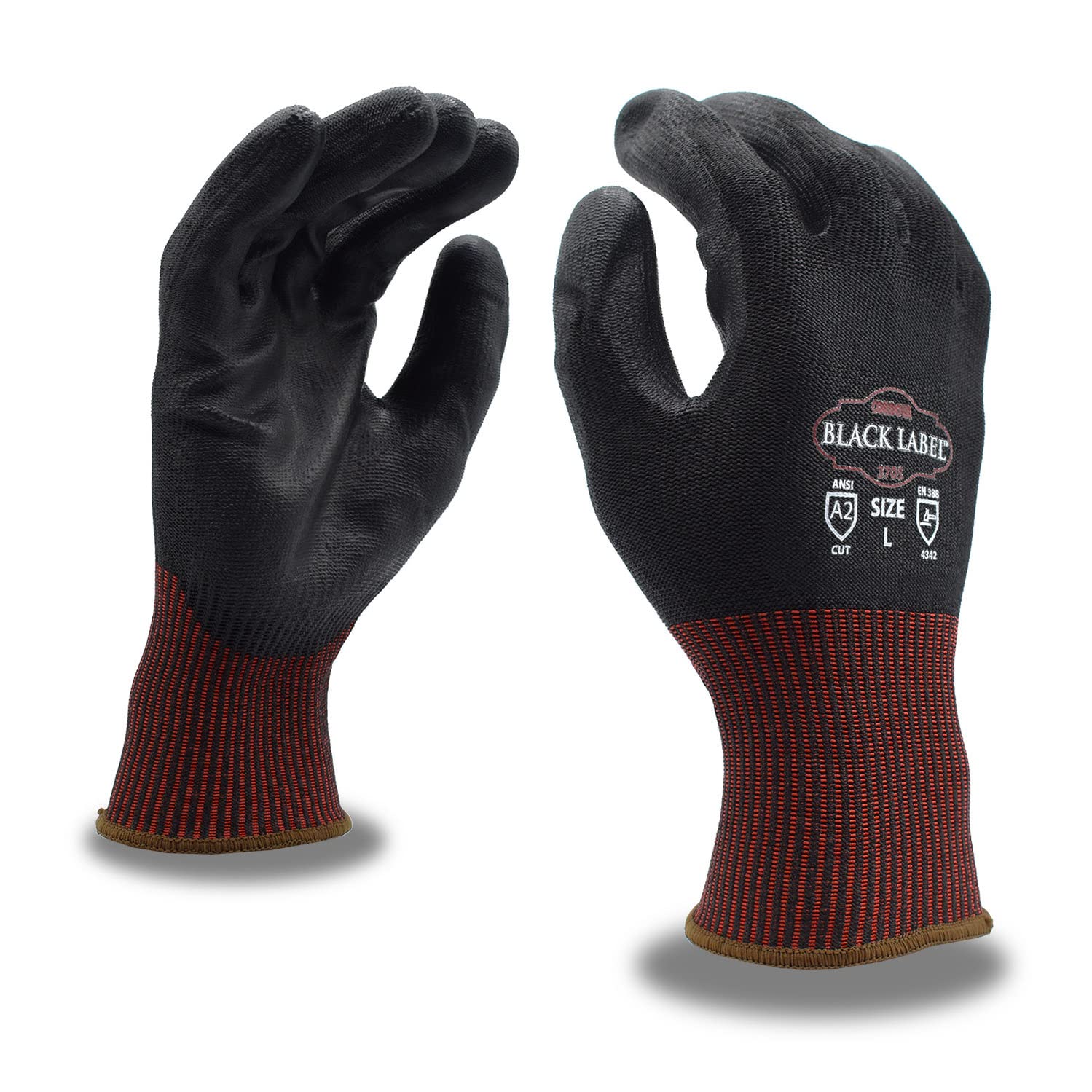 Cordova 3705 13-Gauge Black HPPE Shell Gloves Black Polyurethane Palm Coating ANSI Cut Level A2 Touchscreen Fingertips