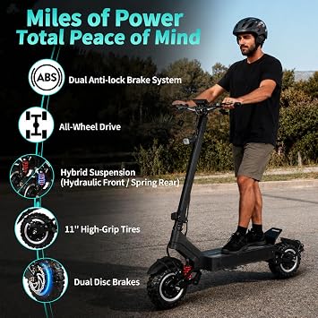 Electric Scooter with Seat & 2*Chargers for Adults, 10000W Dual Motor,11 Off-Road Tires with NFC,65MPH Max Speed, 70Miles Long Ranges, 72V/38Ah Large Capacity Battery(USA Werahouse)