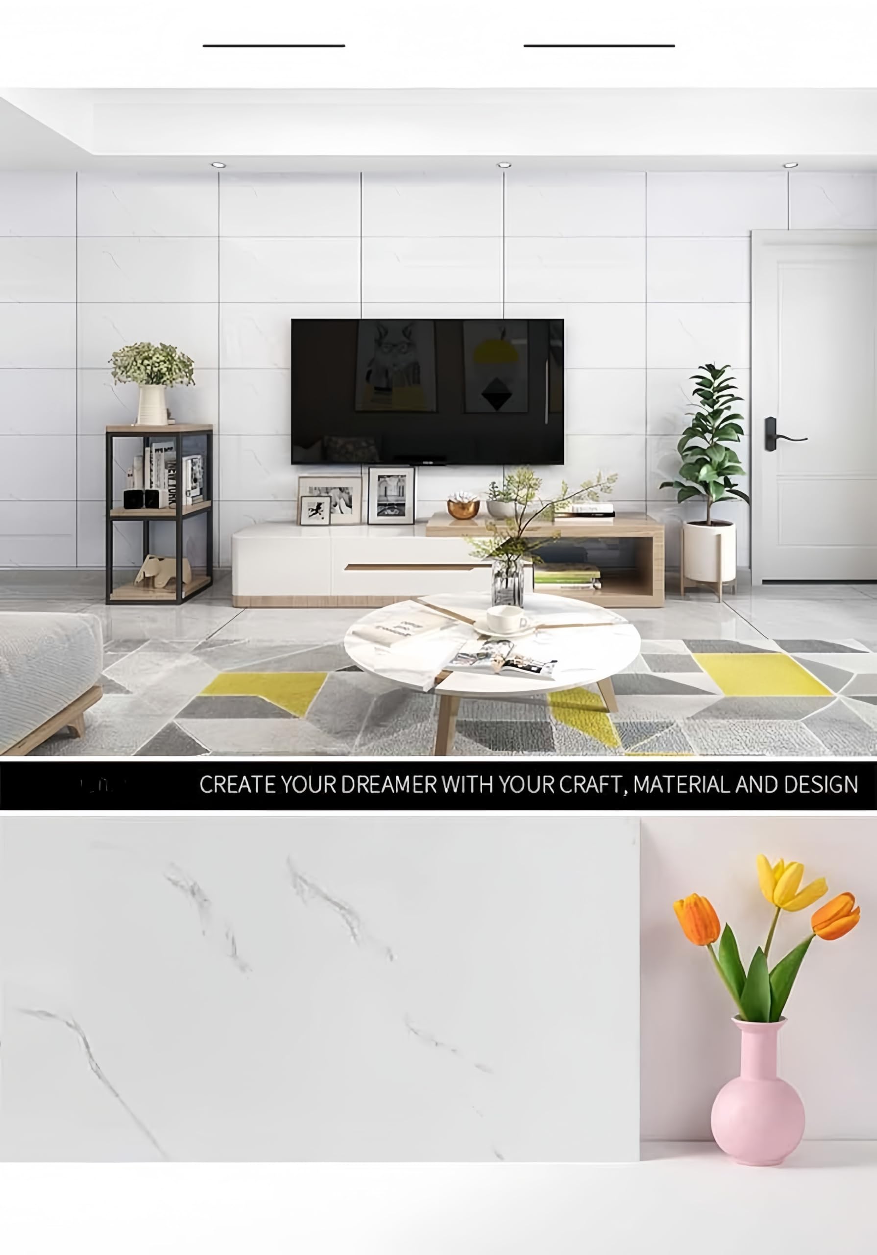 Peel and Stick Imitation Ceramic Tile Wall Stickers Decoration Living Room Background Bathroom Kitchen Waterproof and Oil Resistant Aluminum-Plastic Panel 11.8 * 23.6 inches 10 PCS (White) - Image 4
