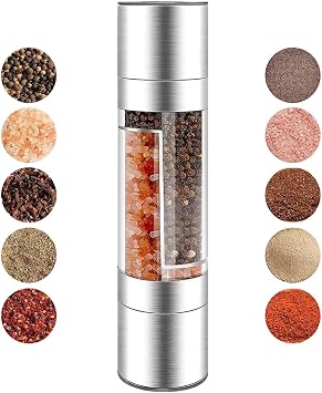 2-in-1 Stainless Steel Salt and Pepper Grinder Set, Double Head Manual Mill, Refillable