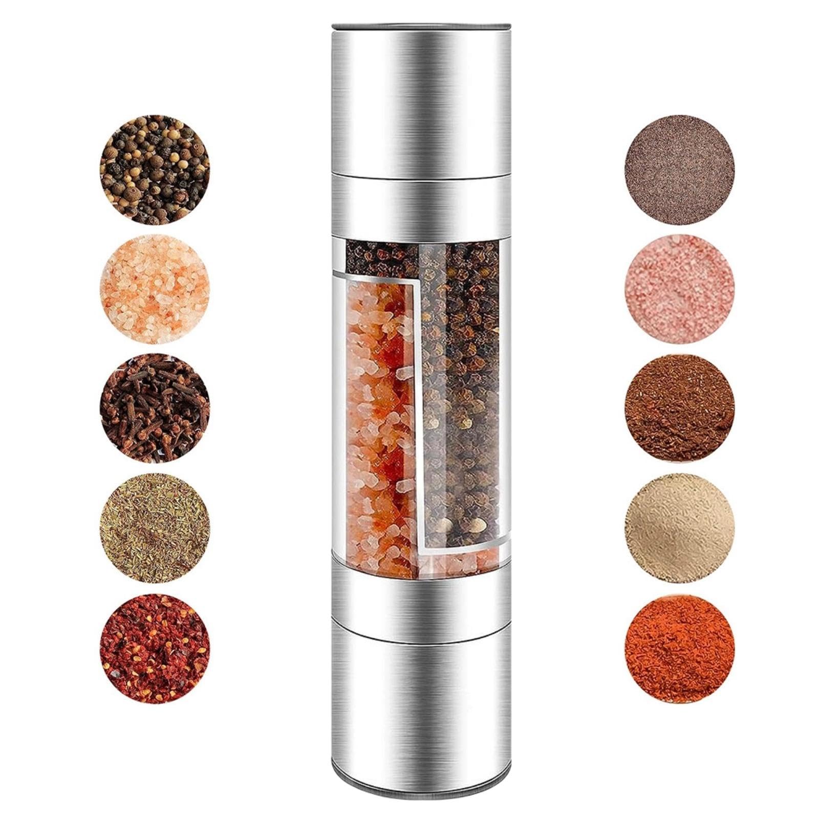 KINTEGOOD 2-in-1 Stainless Steel Salt and Pepper Grinder Set, Double Head Manual Mill, Refillable