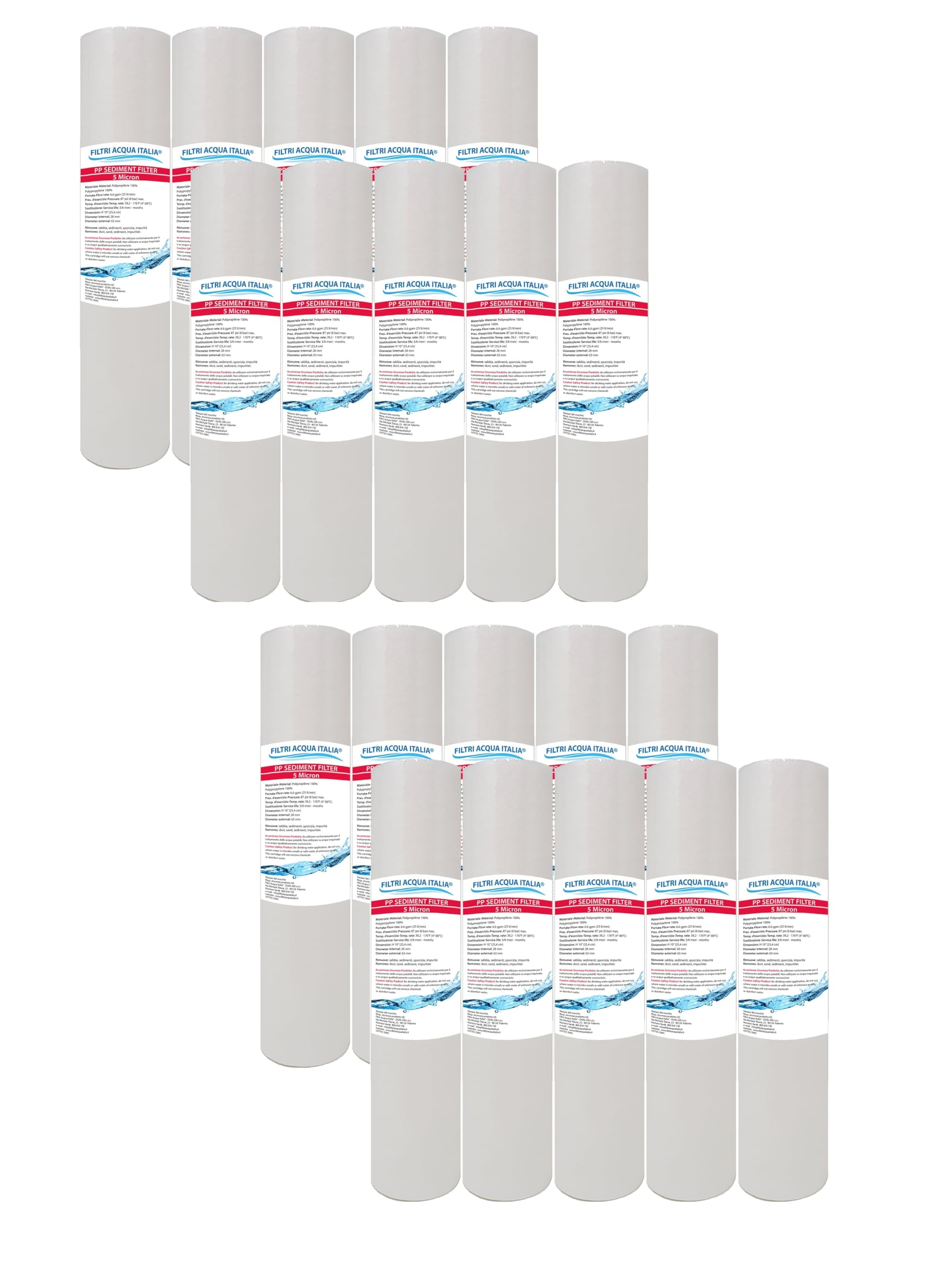 Cartuccia Filtro Acqua Polipropilene A SEDIMENTI 10 Pollici Micron 5 per OSMOSI INVERSA DEPURATORE Acqua Set 20 Pezzi