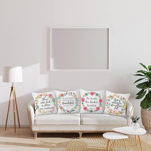 Miniatura 2 de Baocicco 4 fundas de almohada de lino de 16 x 16 pulgadas, con citas de versículos bíblicos, Dios está dentro de ella, ella no caerá, colorida
