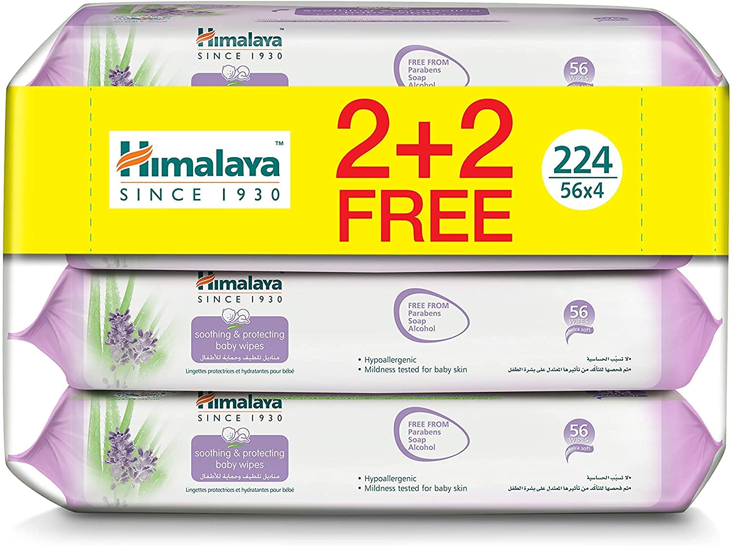 Himalaya Soothing & Protecting Baby Wipes Alcohol & Paraben Free 4 Packs - 224 Wipes
