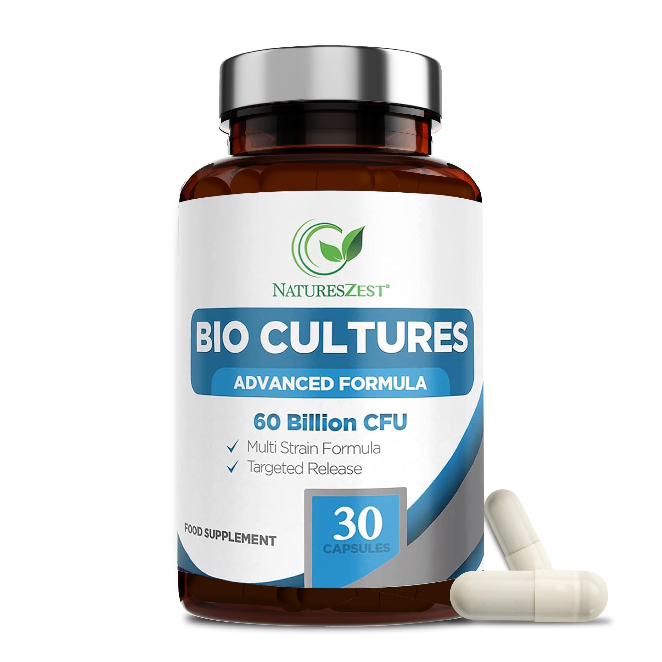 Sponsored Ad – 60 Billion CFU Bio Cultures Probiotics with Prebiotics 30 Capsules Multi Strain Advanced Formula for Men and Women by Natures Zest