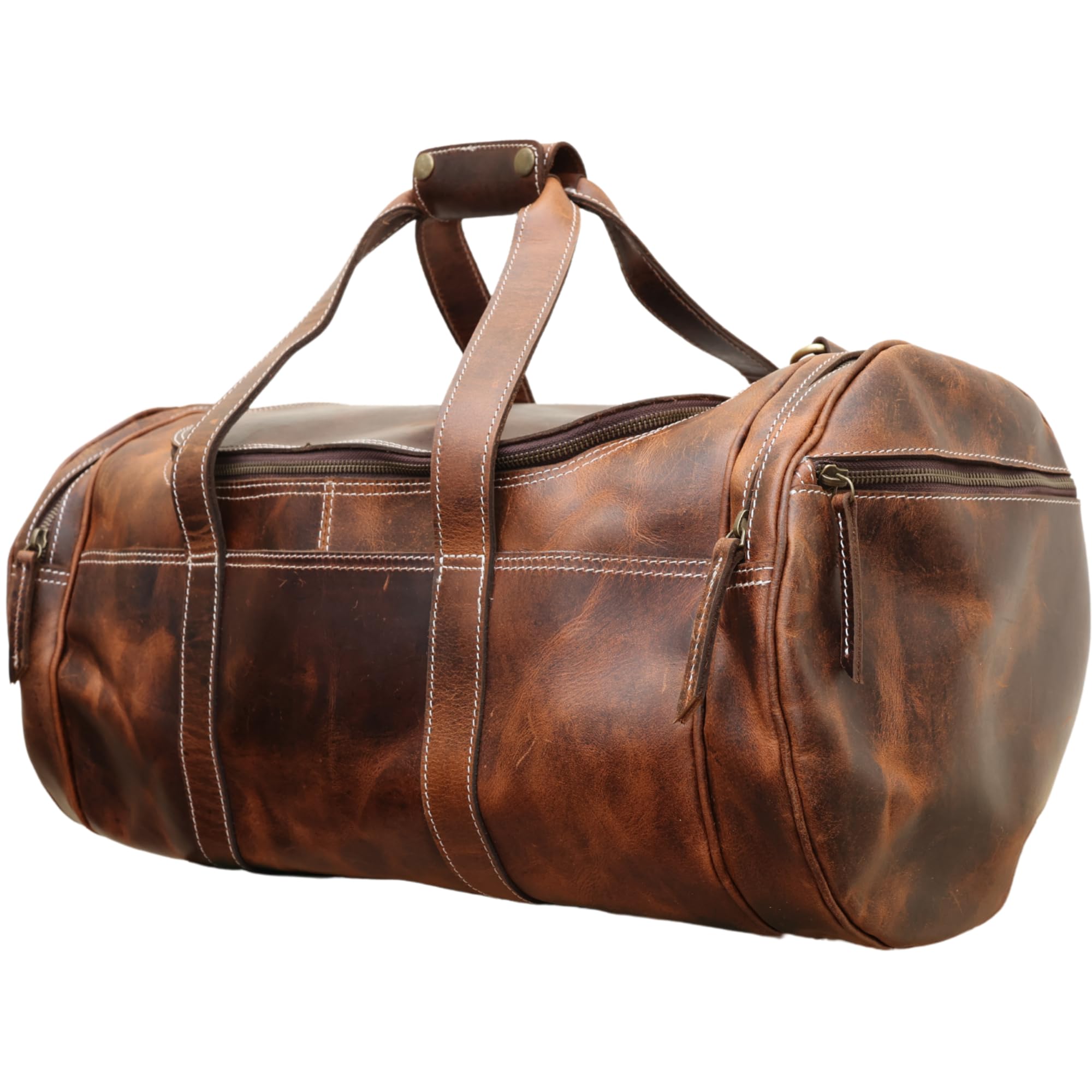 The Leather AdventureLeather Duffle Bag 20" Leather Travel Bag Leather Duffle Bag For Weekend Premium Genuine Full Grain Buffalo Leather Duffle Bag Round