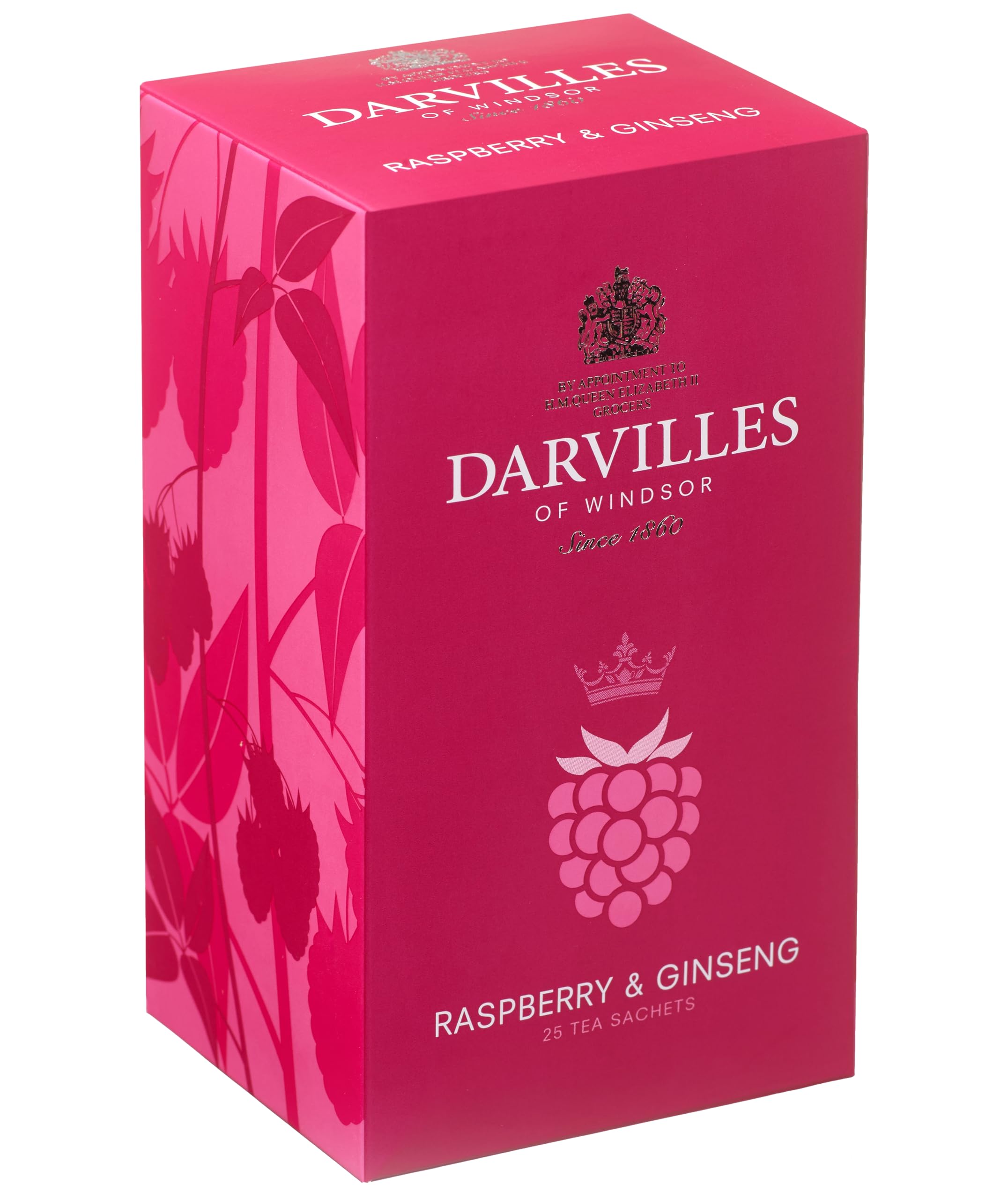 Darvilles of windsor25 x RASPBERRY & GINSENG Individually Wrapped Tag & Envelope Teabags - Premium English Fruit, Herb and Green Tea Bags - (25 teabags)