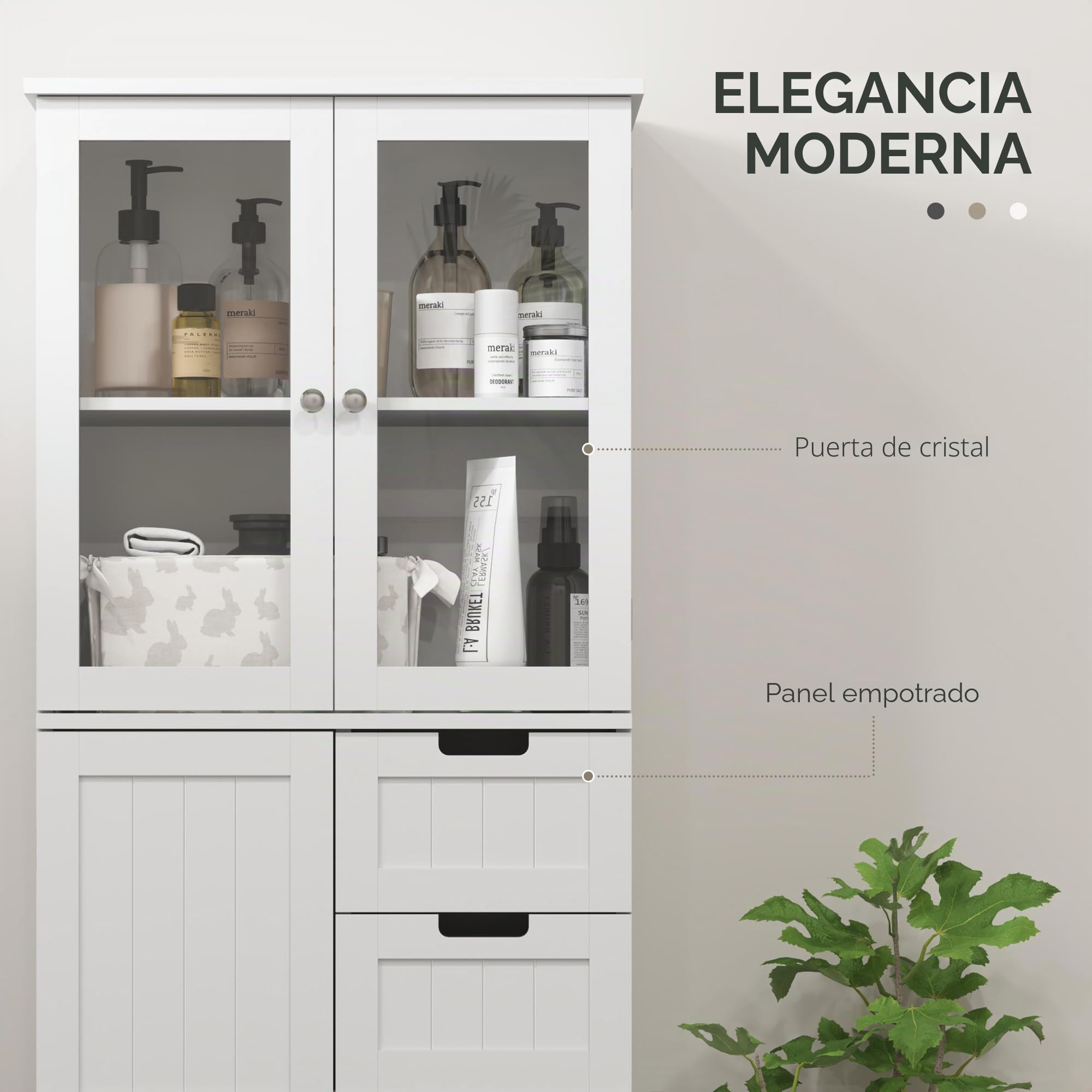 HOMCOM - Columna para cuarto de baño, mueble de baño, almacenamiento alto moderno, con puertas acristaladas, armarios, cajones y estantes ajustables, armario de baño, cocina, sala de estar, 60 x 30 x