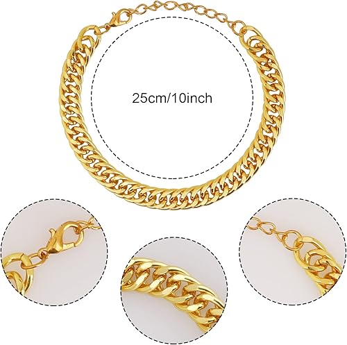 Miniatura 6 de Kit de disfraz de hip hop de los años 8090, trajes de rapero DJ, pulsera de cadena dorada punk, sombrero de cubo, gafas vintage, aretes de aro de