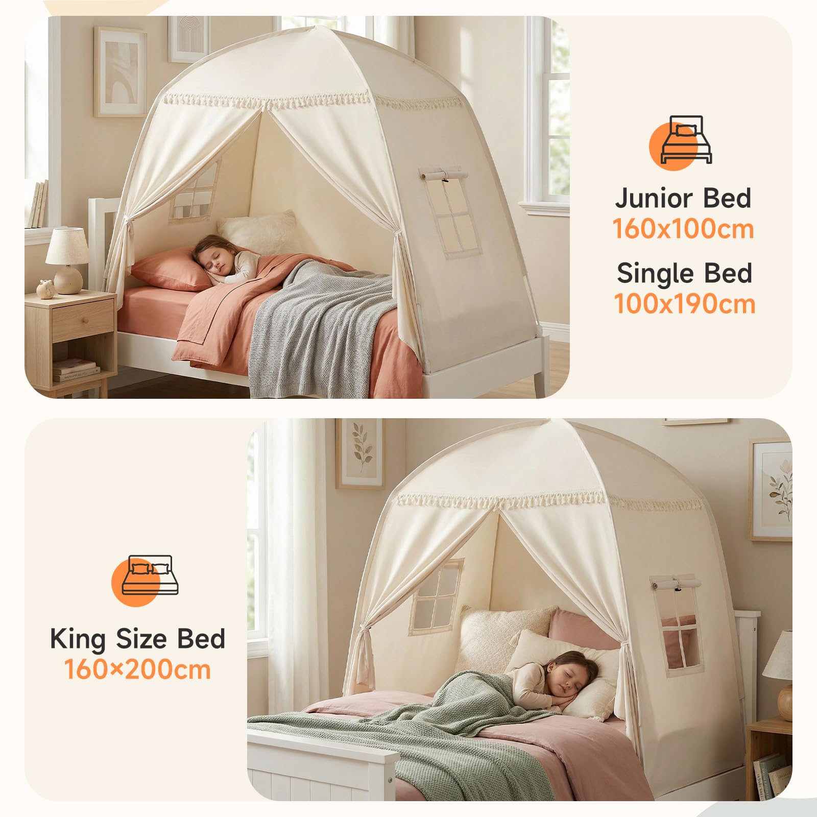 Großes Tipi Zelt für Kinder: Zelt für Kinder Indoor Kleinkind Tipi für Jungen & Mädchen - Kleinkind Spielhaus innen Vordach Bett für Spielzimmer Geschenk Spielzeug (Creme)