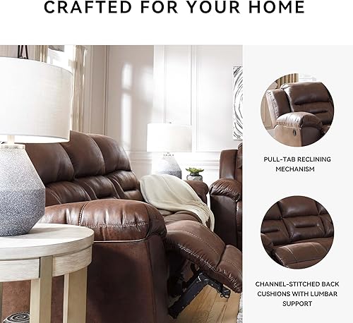 Miniatura 5 de Signature Design by Ashley Stoneland - Sofá reclinable manual de piel sintética, color marrón oscuro Marrón,Gris