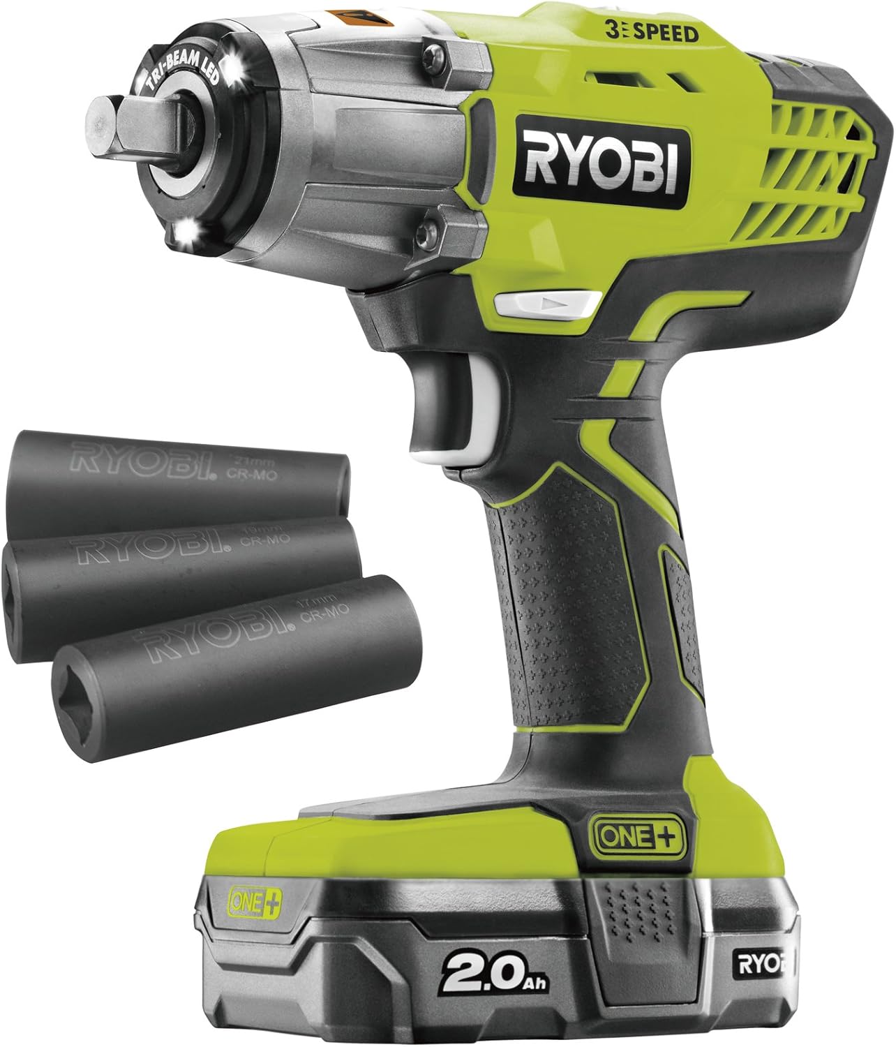 Ryobi R18IW3120S ONE+ Cordless 3 Speed Impact Wrench Starter Kit, 18 V