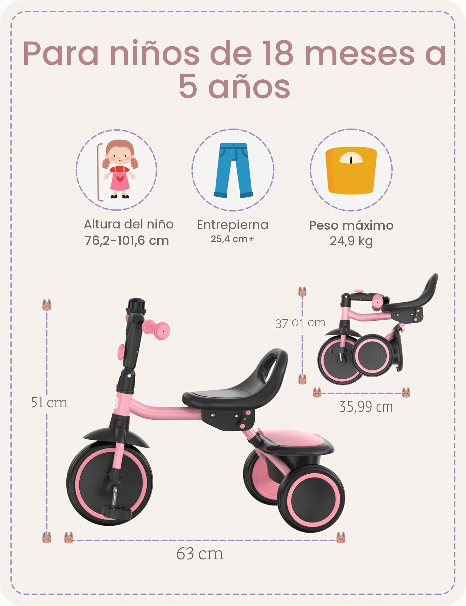 besrey Triciclo para Niños de 18 Meses a 5 Años, Triciclo para Niños Pequeños, Regalo y Juguetes para Niños y Niñas, Triciclos para Niños Unisex