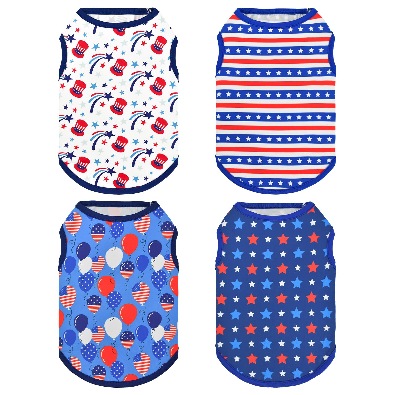 Vehomy 4Pack 4th of July Dog Shirt USA Flag Puppy Cat Sleeveless Shirts Independence Day Dog Vest Stripes Stars Pet Tank Tops Outfits Clothes for