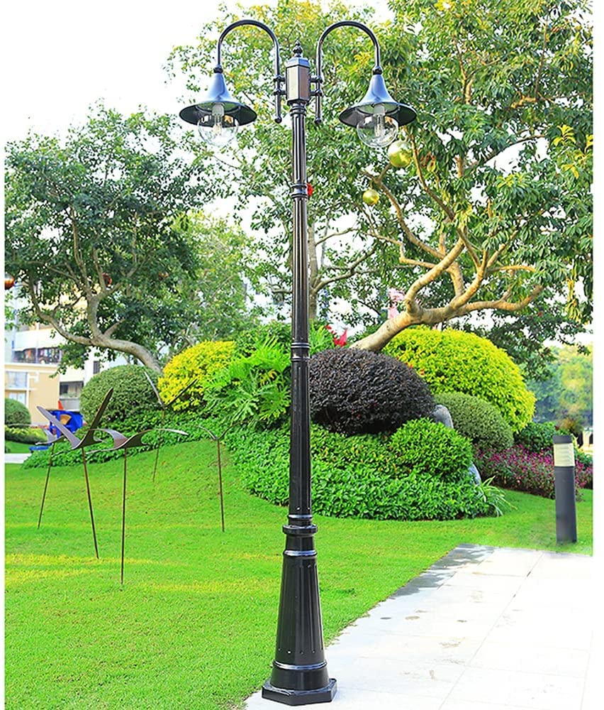 QUSYZD Strong Durable European Garden Exterior Path Outdoor Floor Lamp Ip65 2-Head Aluminum Metal Villa Park Pillar Post Lamp E27 Pc Waterproof Lampshade Patio Landsc,260cm