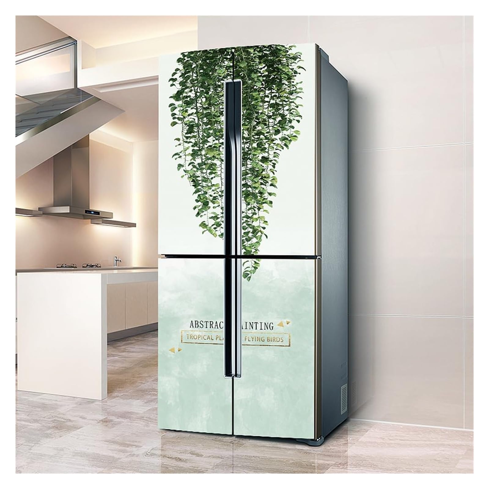 GDHKDDFL Minimalist, luxury-inspired fridge decals, Fridge Sticker Full Covering Door Covers Skins Wall Stickers for Kitchen Decal, Green Leaves Plant(L: 100x180 cm)